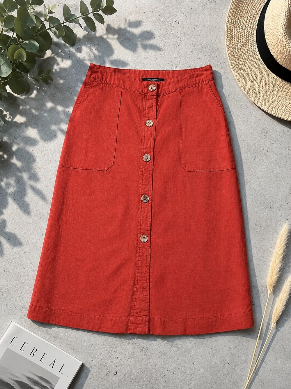 Marc New York Andrew Marc Button Front Midi Skirt – Rust Orange Linen Blend